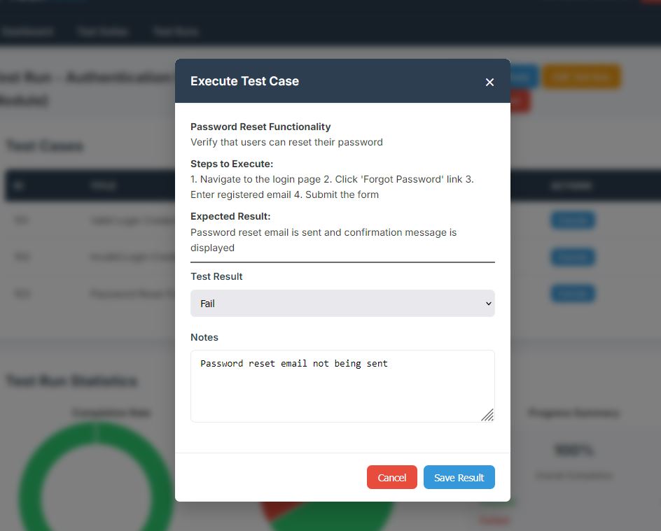 TestRoad Dashboard Screenshot
